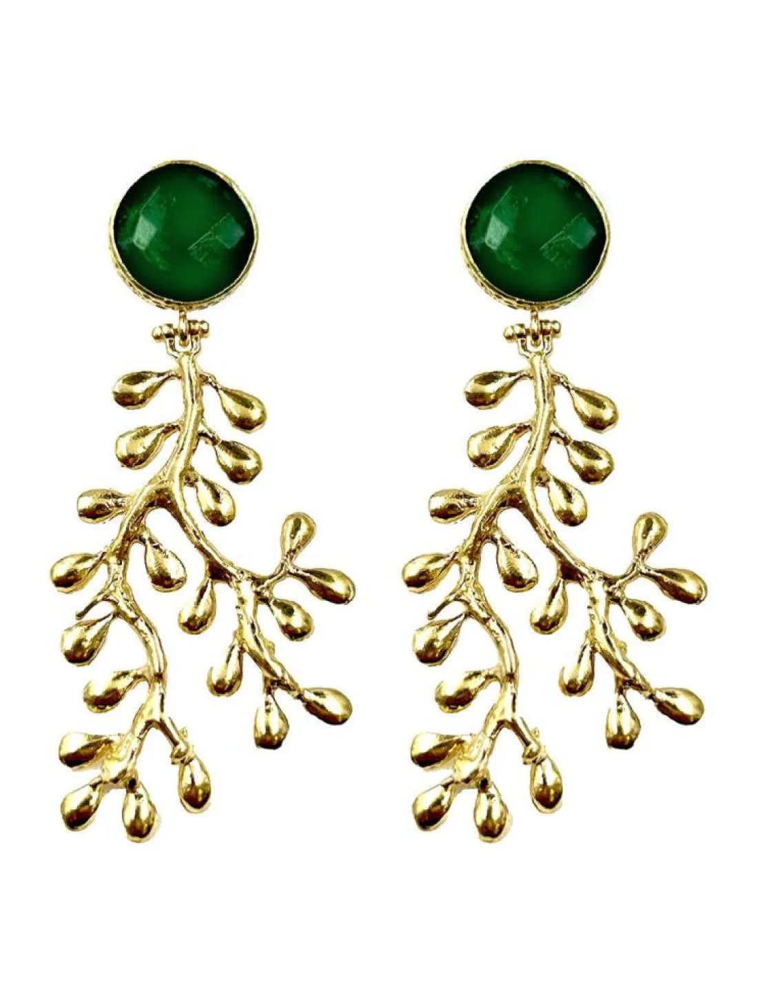 PENDIENTES LARGOS PARA BODAS DORADOS Y VERDES DE PIEDRA