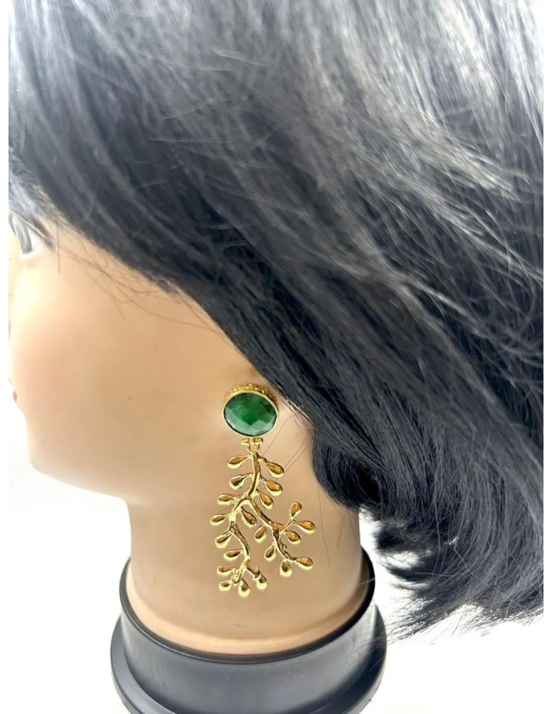 PENDIENTES LARGOS PARA BODAS DORADOS Y VERDES DE PIEDRA