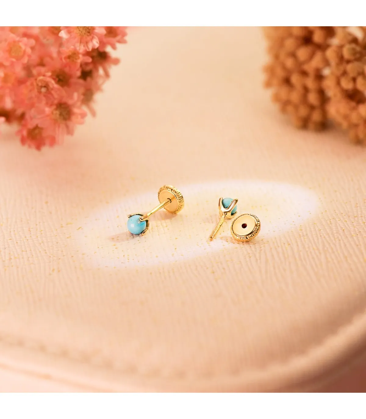 Pendientes Marianela Turquesa 3mm 18 Ktes