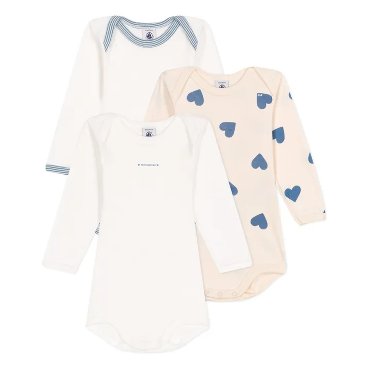 Petit Bateau Lote de 3 Bodies Corazones | Blanco