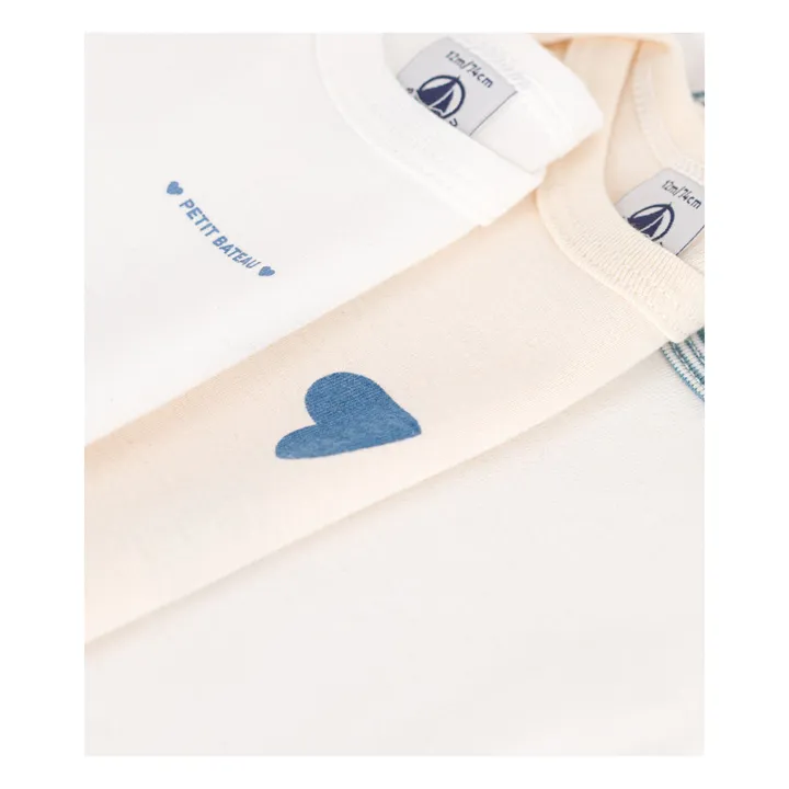 Petit Bateau Lote de 3 Bodies Corazones | Blanco