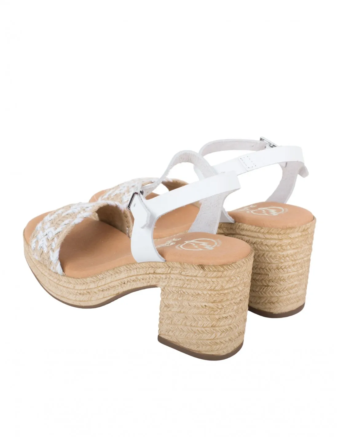 Sandalias Tacón Cuadrado Esparto Blancas PERA LIMONERA