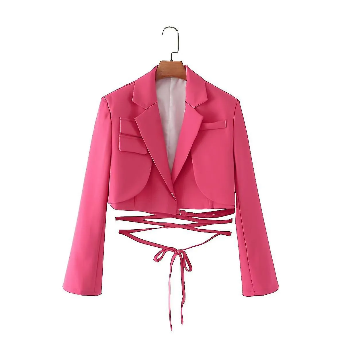 Solid Color Office Lady Slim Tie Blazers For Women 2023 Stylish Chic Elegant Women's Long Sleeve Cropped Jacket Coat Female 