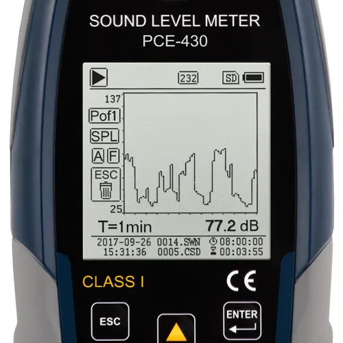 SONóMETRO PCE430, CLASE 1 (HASTA 136 DB), CON CALIBRADOR + CERTIFICADO ISO