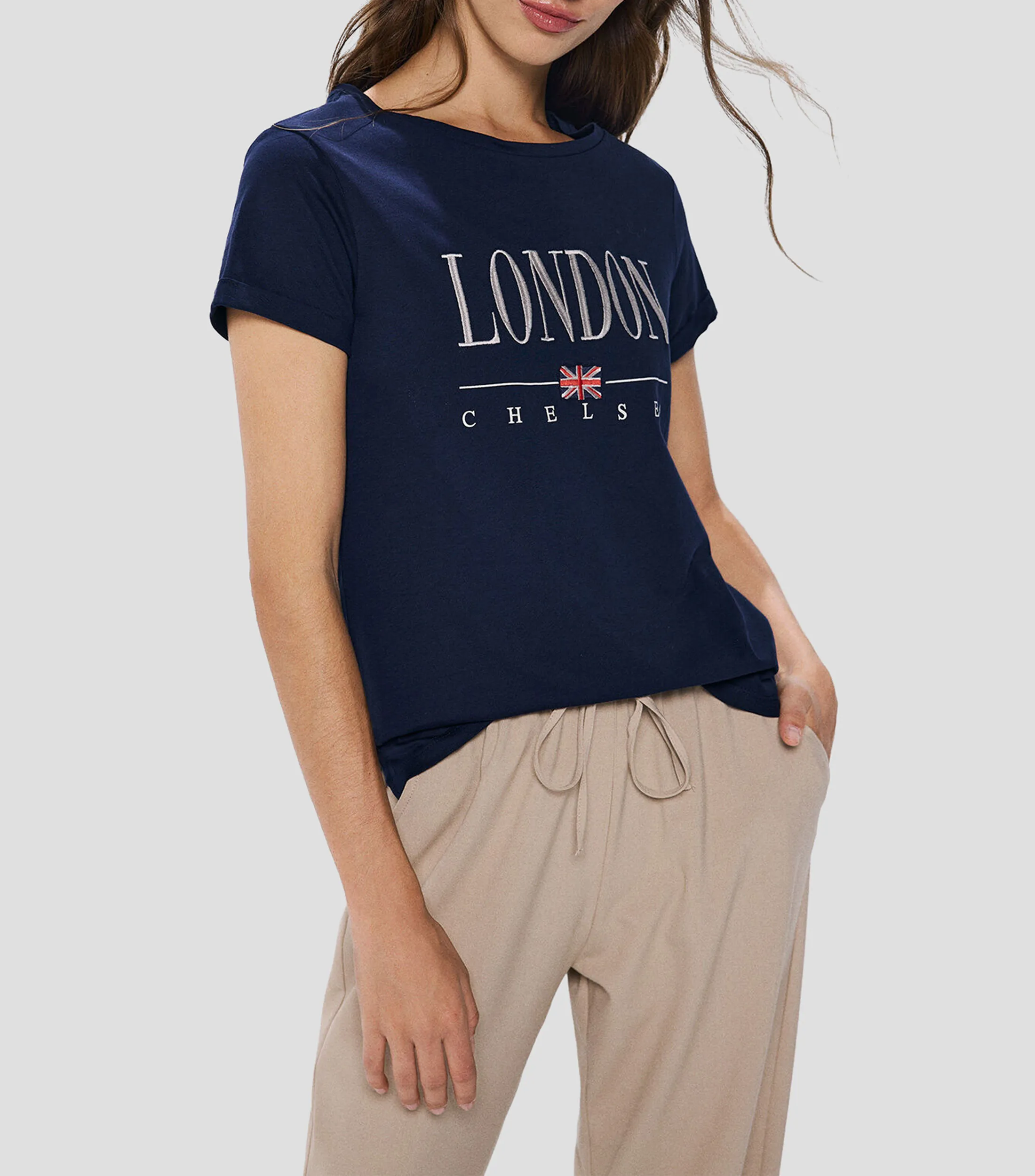 Springfield Playera cuello redondo manga corta con estampado Mujer