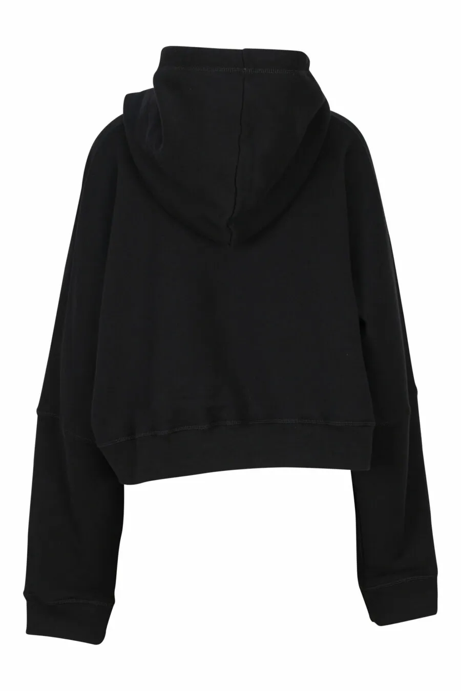 Sudadera negra con capucha y maxilogo fucsia 