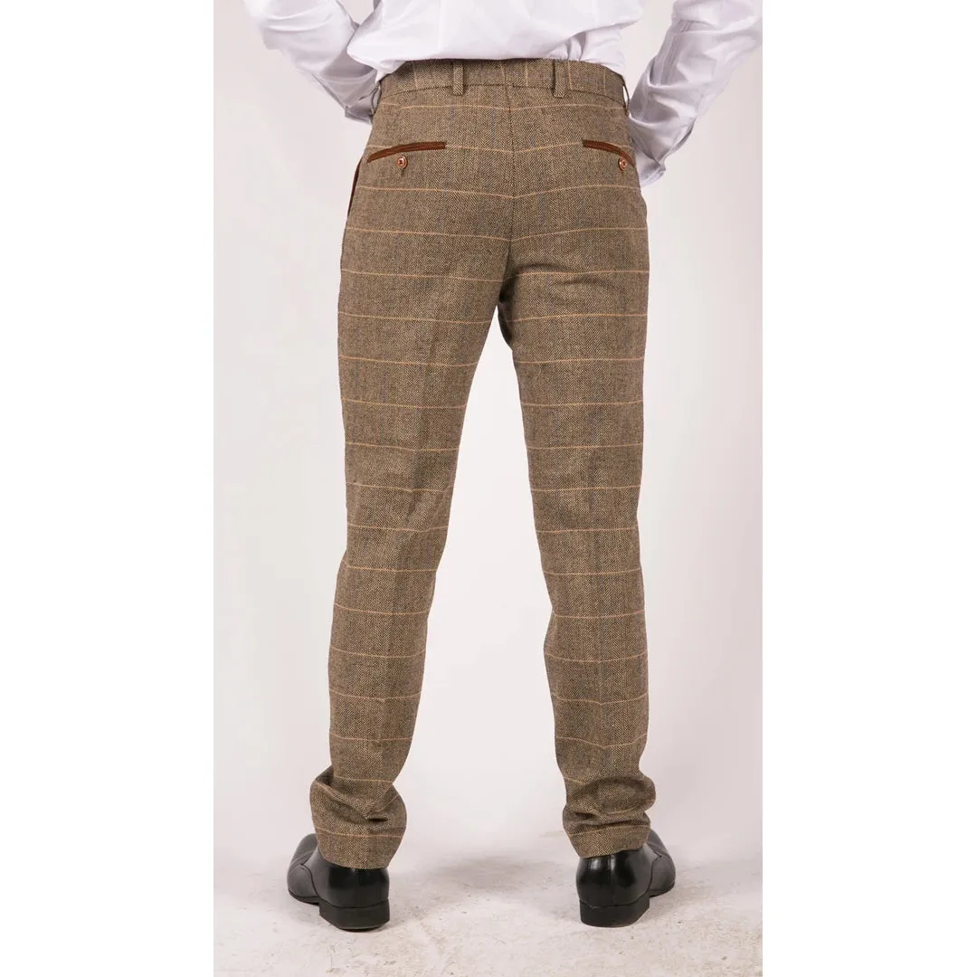 Traje tweed en tejido espiga color marrón opaco con 3 piezas para hombre