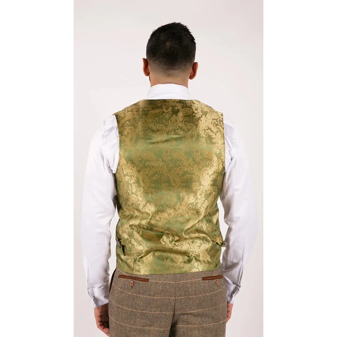 Traje tweed en tejido espiga color marrón opaco con 3 piezas para hombre