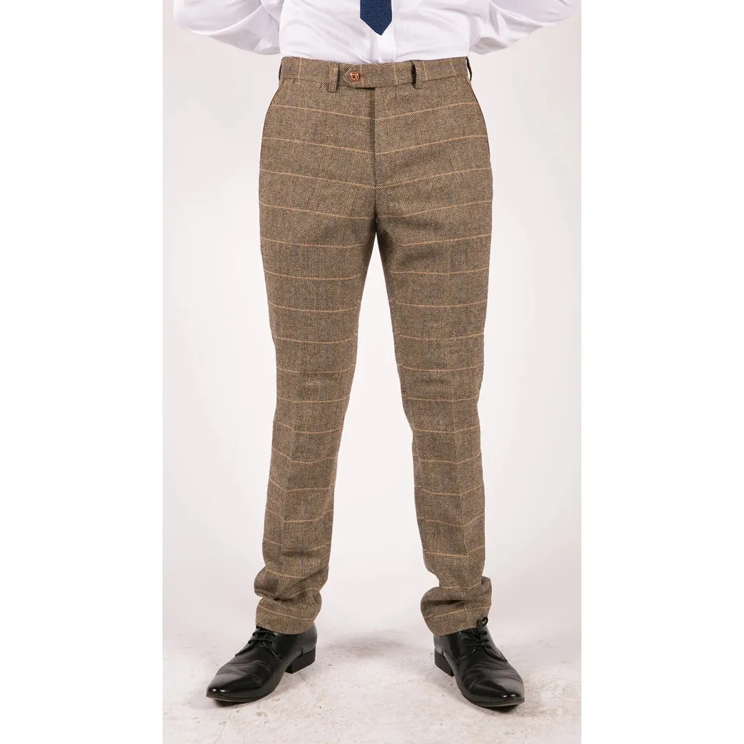 Traje tweed en tejido espiga color marrón opaco con 3 piezas para hombre
