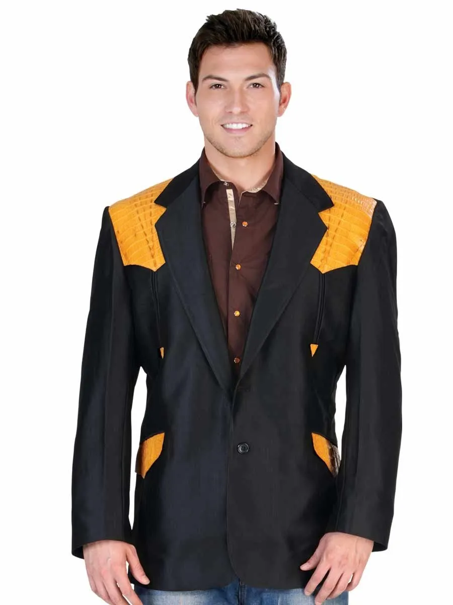 TRAJE VAQUERO ESTILO CHALINO COMPLETO CON COCODRILO ORIGINAL NEGROMANTEQUILLA