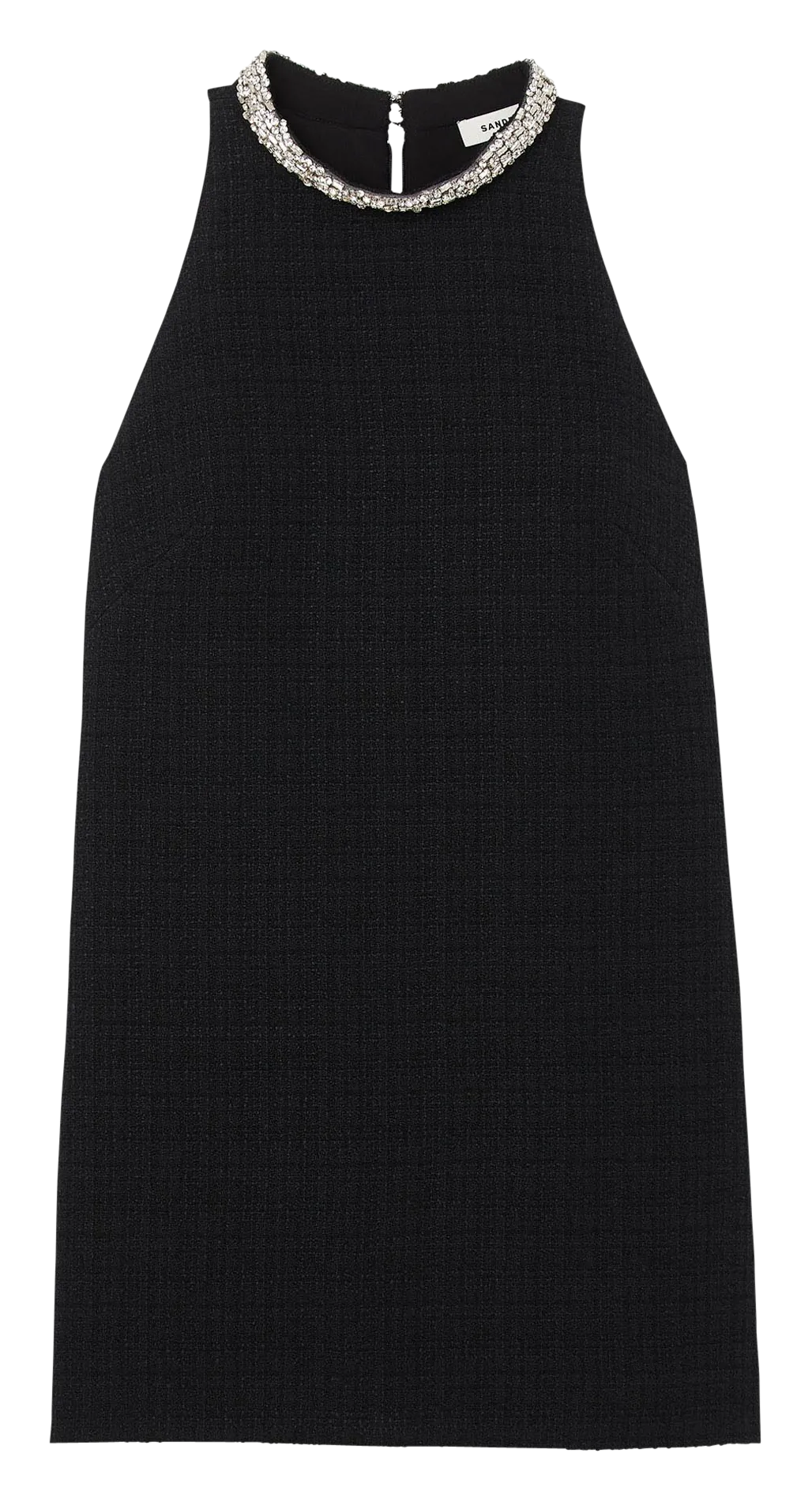 Vestido corto con cuello joya redondo en negro