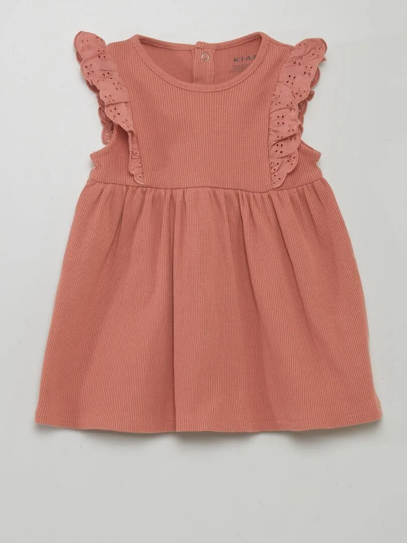 VESTIDO DE PUNTO DE CANALé CON VOLANTES  ROSA