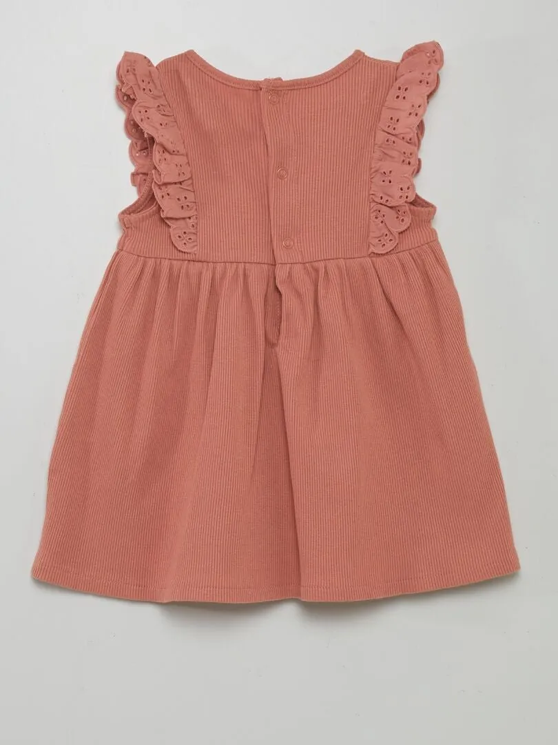 VESTIDO DE PUNTO DE CANALé CON VOLANTES  ROSA