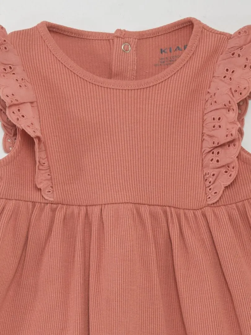 VESTIDO DE PUNTO DE CANALé CON VOLANTES  ROSA
