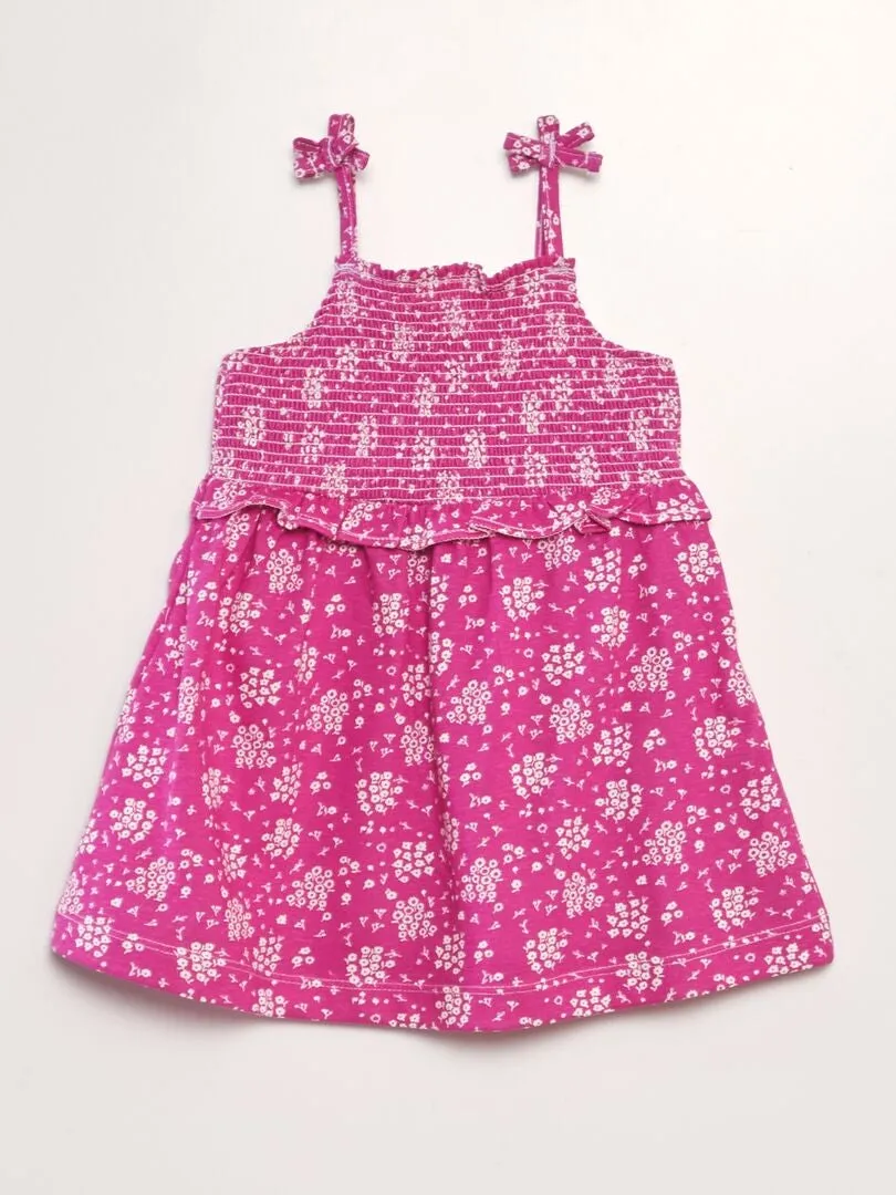 VESTIDO DE TIRANTES CON VOLANTES EN EL BAJO  ROSA