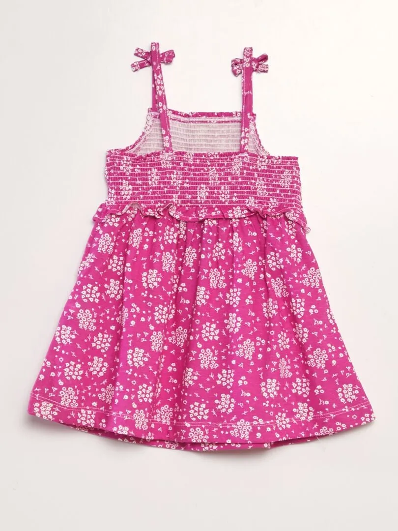 VESTIDO DE TIRANTES CON VOLANTES EN EL BAJO  ROSA