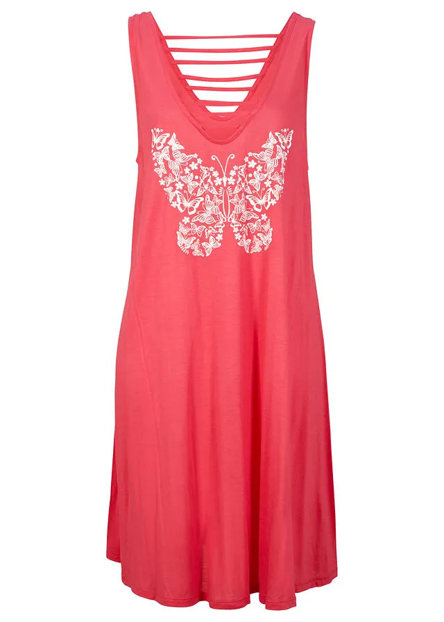 VESTIDO DE VERANO ROSA HIBISCOBLANCO ESTAMPADO