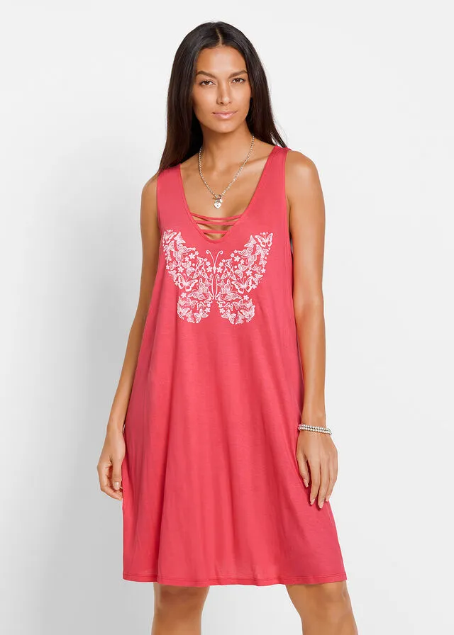 VESTIDO DE VERANO ROSA HIBISCOBLANCO ESTAMPADO