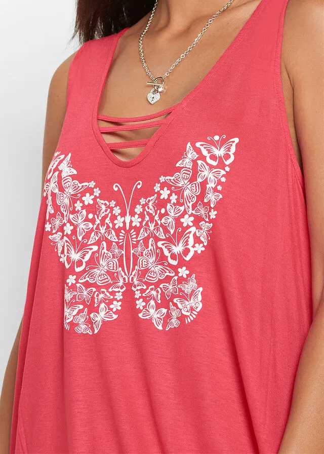 VESTIDO DE VERANO ROSA HIBISCOBLANCO ESTAMPADO