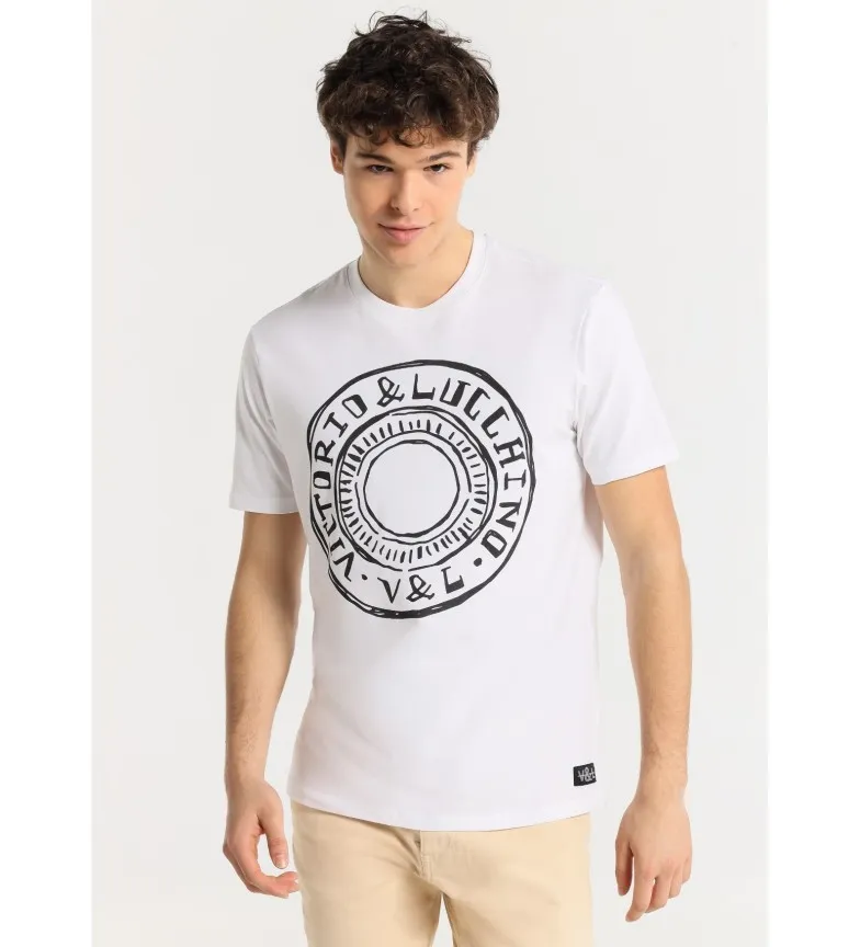 VICTORIO & LUCCHINO, V&L CAMISETA DE MANGA CORTA CON DIBUJO LOGO AL CARBONCILLO BLANCO