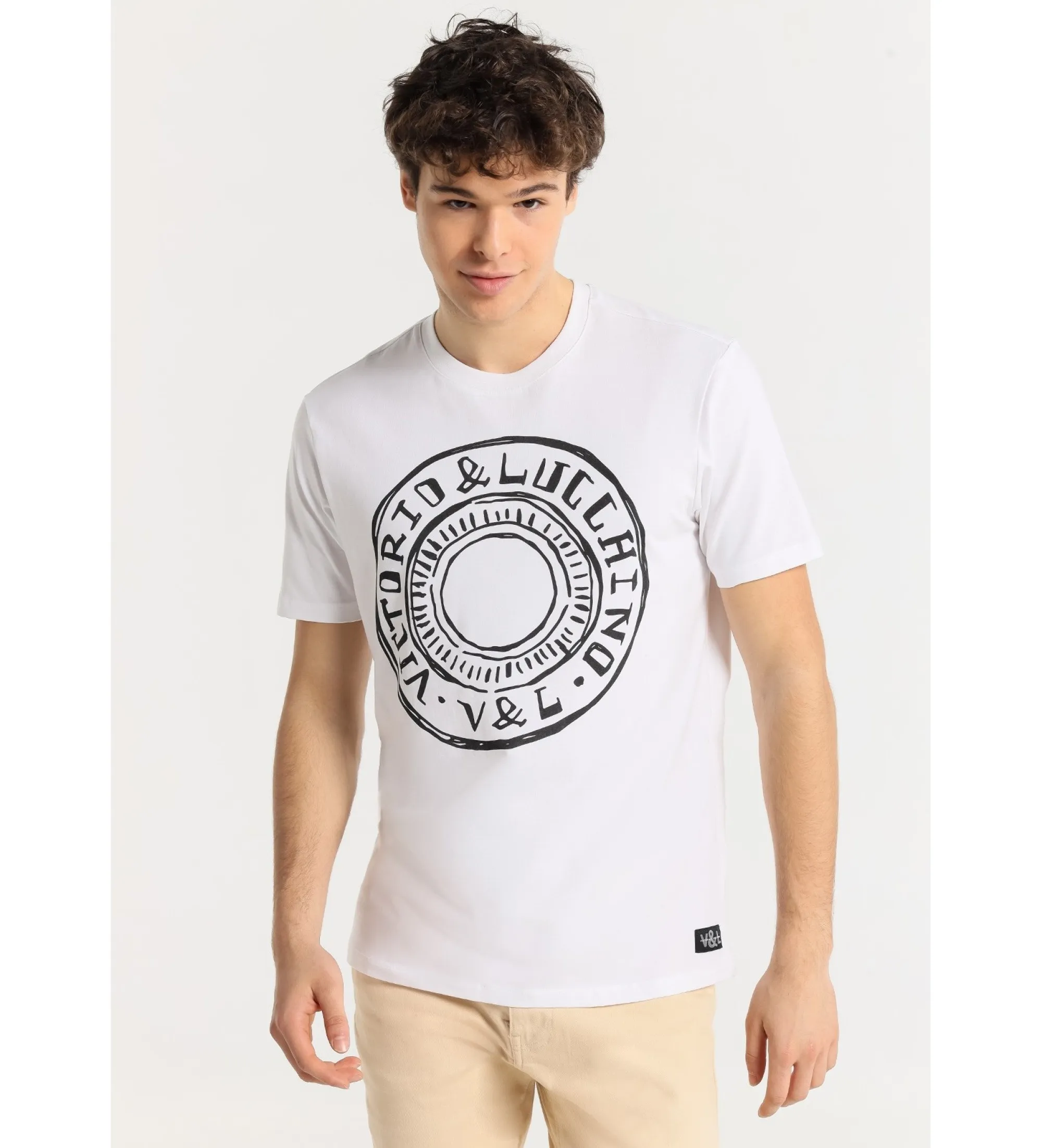 VICTORIO & LUCCHINO, V&L CAMISETA DE MANGA CORTA CON DIBUJO LOGO AL CARBONCILLO BLANCO