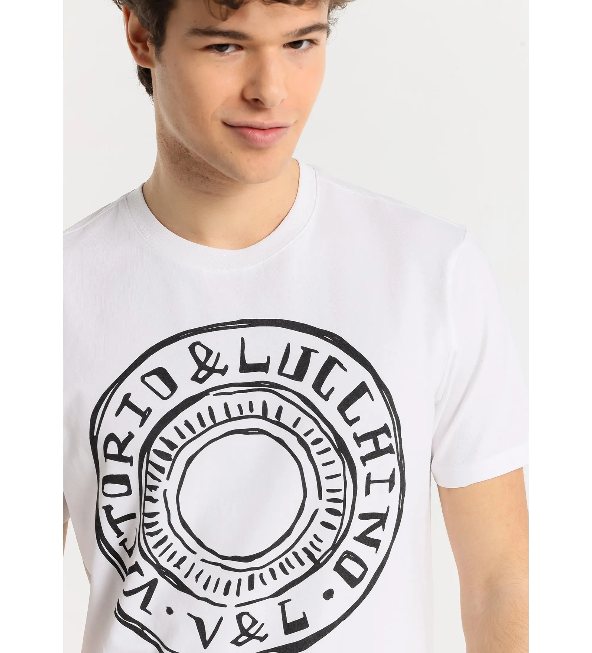 VICTORIO & LUCCHINO, V&L CAMISETA DE MANGA CORTA CON DIBUJO LOGO AL CARBONCILLO BLANCO