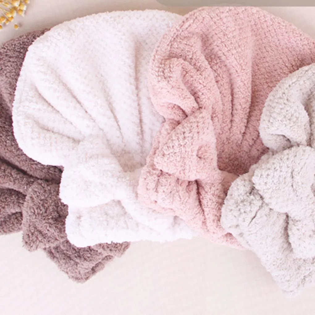 Women Girls Absorbent Hair Drying Cap Towels Polyester Adult Thickened Bowknot Shower Cap