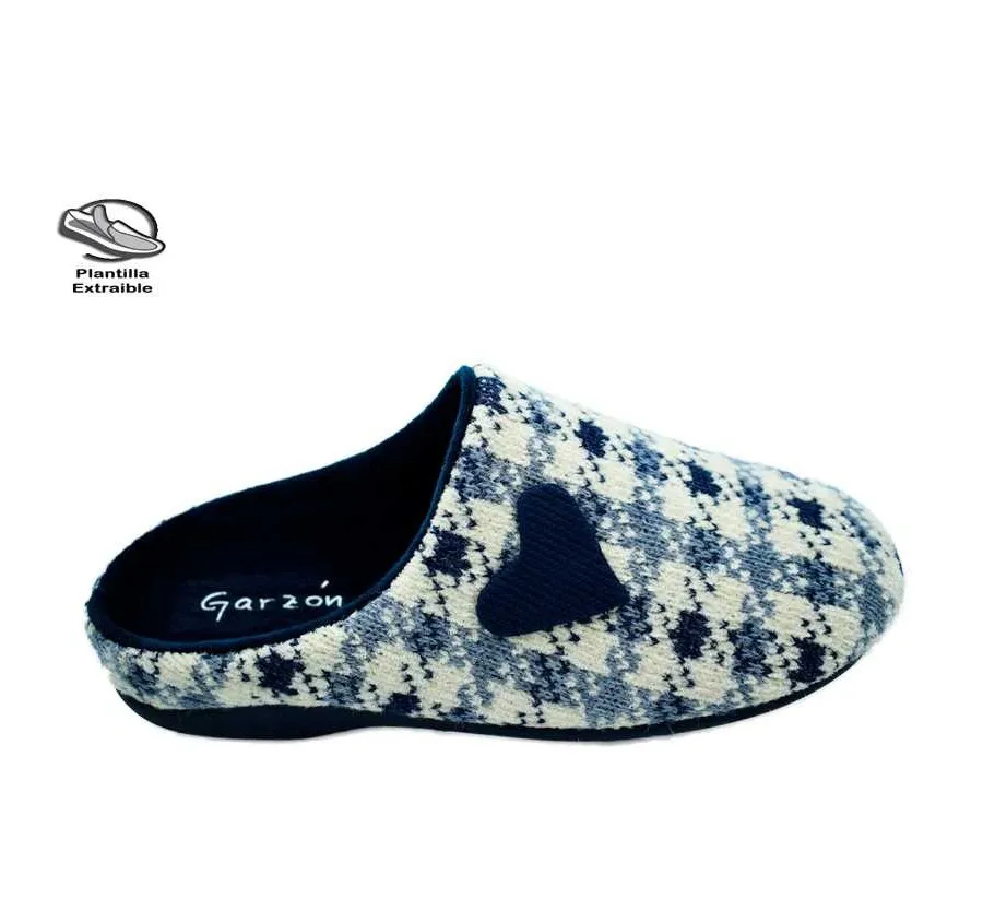 ZAPATILLA GARZÓN 7301.349 DE CASA CÓMODA PARA MUJER PANTUFLA LANA GLORIA MARINO ADORNO CORAZÓN 26569