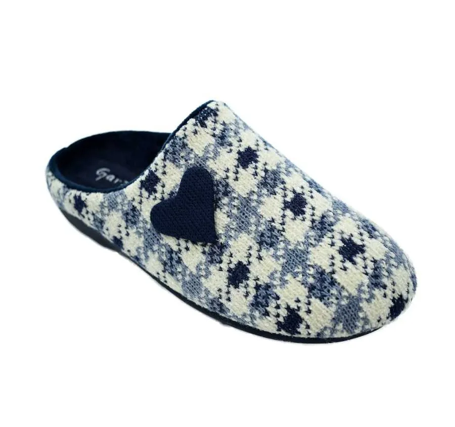 ZAPATILLA GARZÓN 7301.349 DE CASA CÓMODA PARA MUJER PANTUFLA LANA GLORIA MARINO ADORNO CORAZÓN 26569