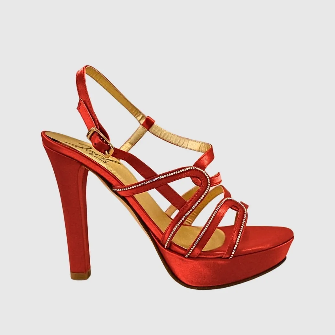 Zapato de Tacón alto color rojo con pedrería | Joel A5064