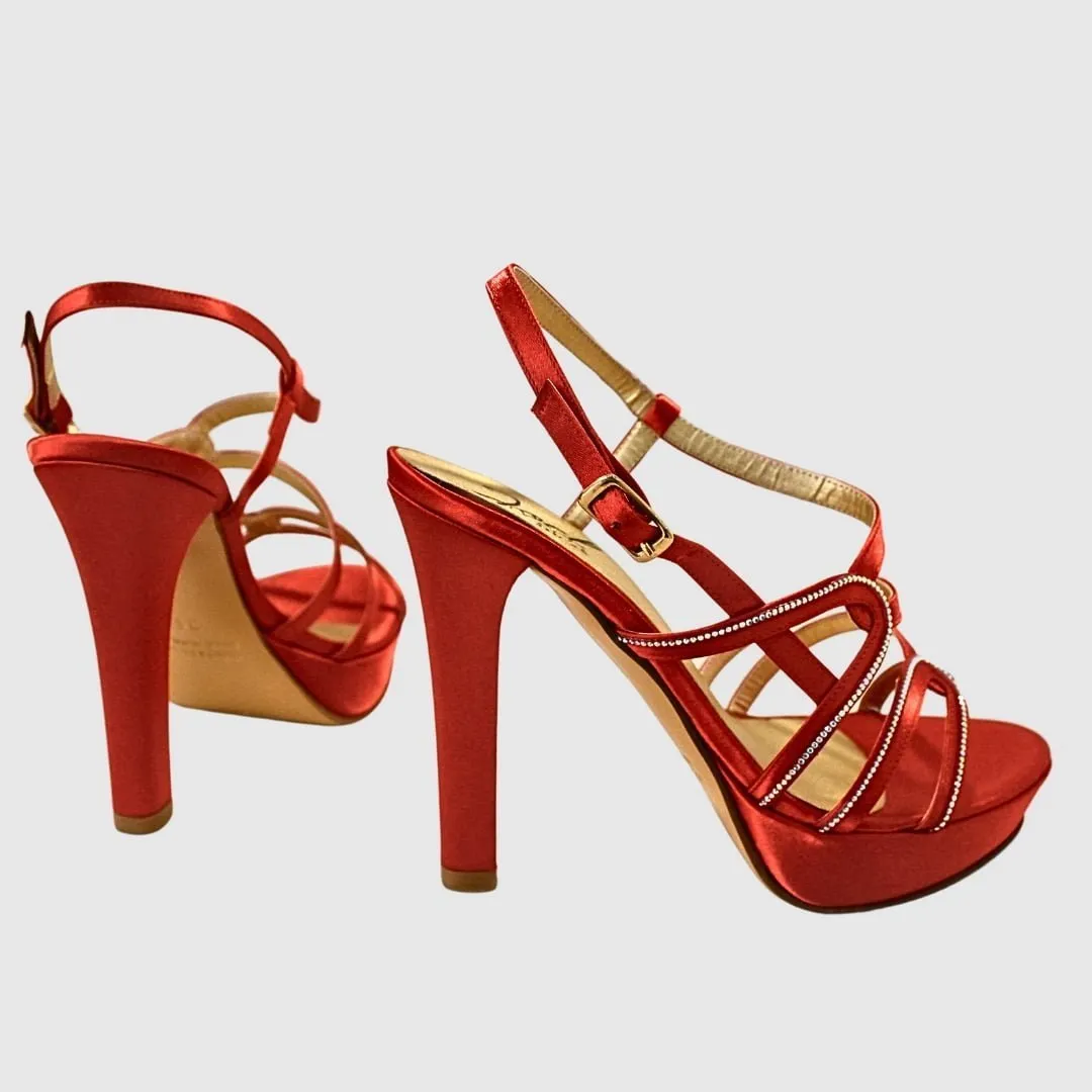 Zapato de Tacón alto color rojo con pedrería | Joel A5064