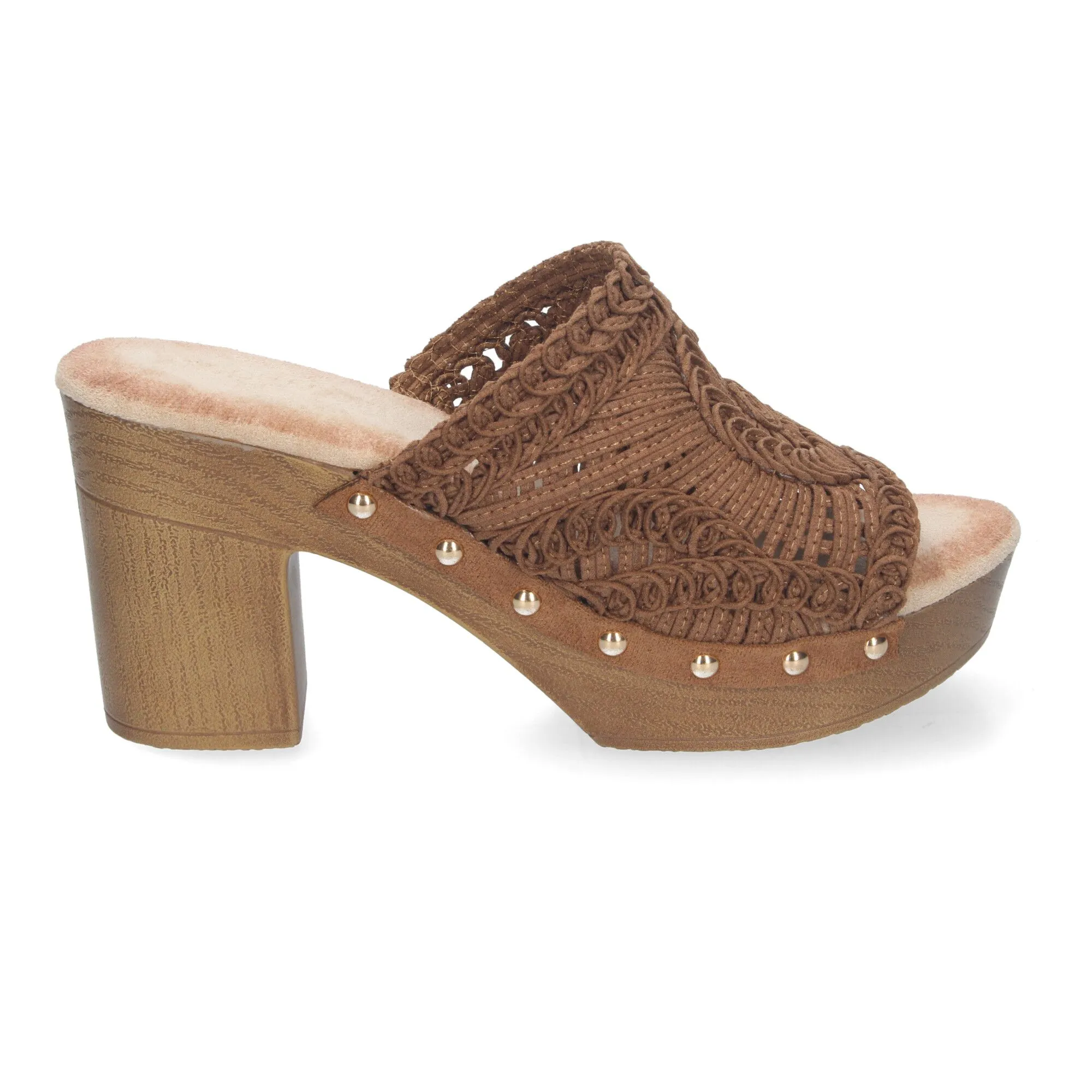ZUECOS DE TACóN CóMODO PARA MUJER COLOR CAMEL DB3178