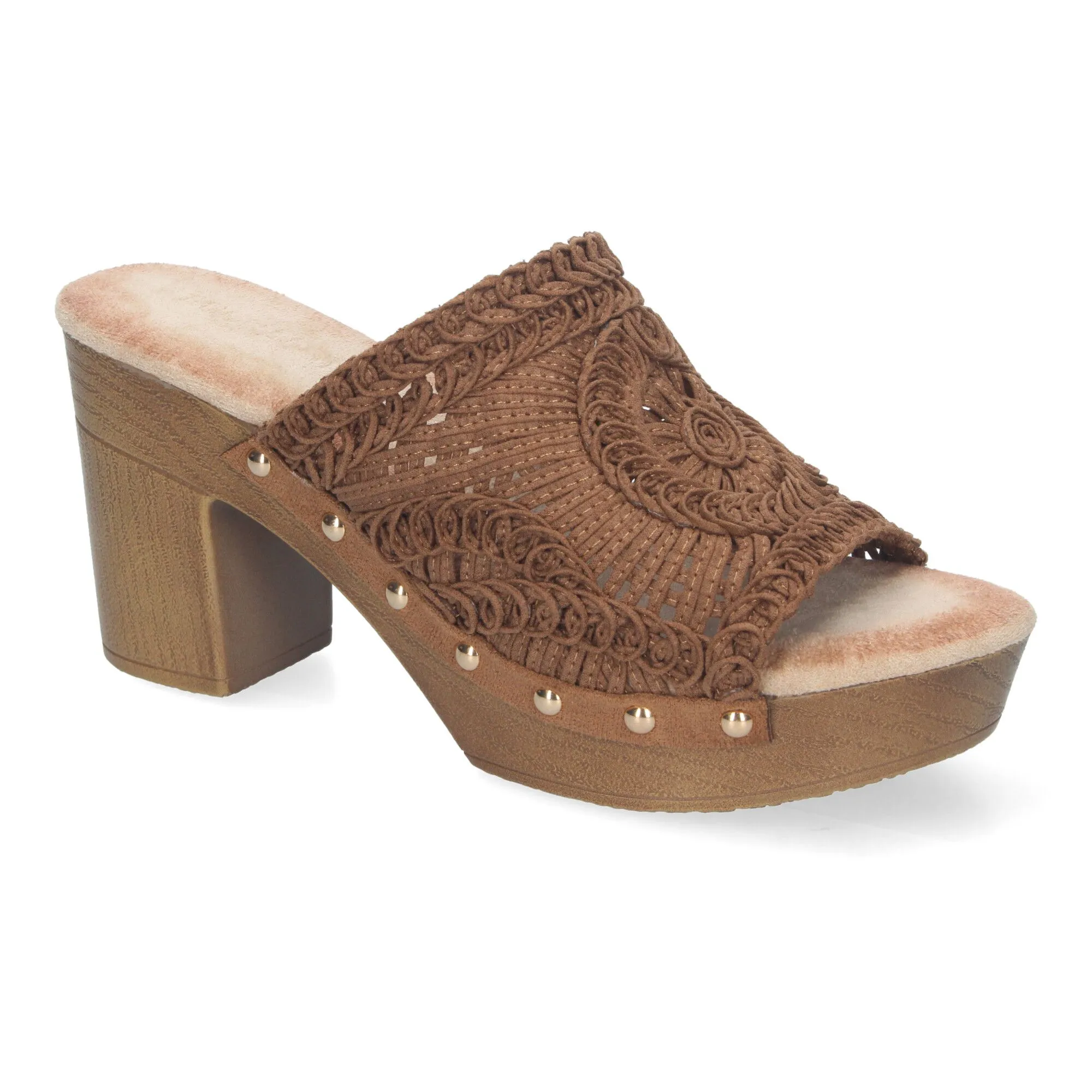 ZUECOS DE TACóN CóMODO PARA MUJER COLOR CAMEL DB3178