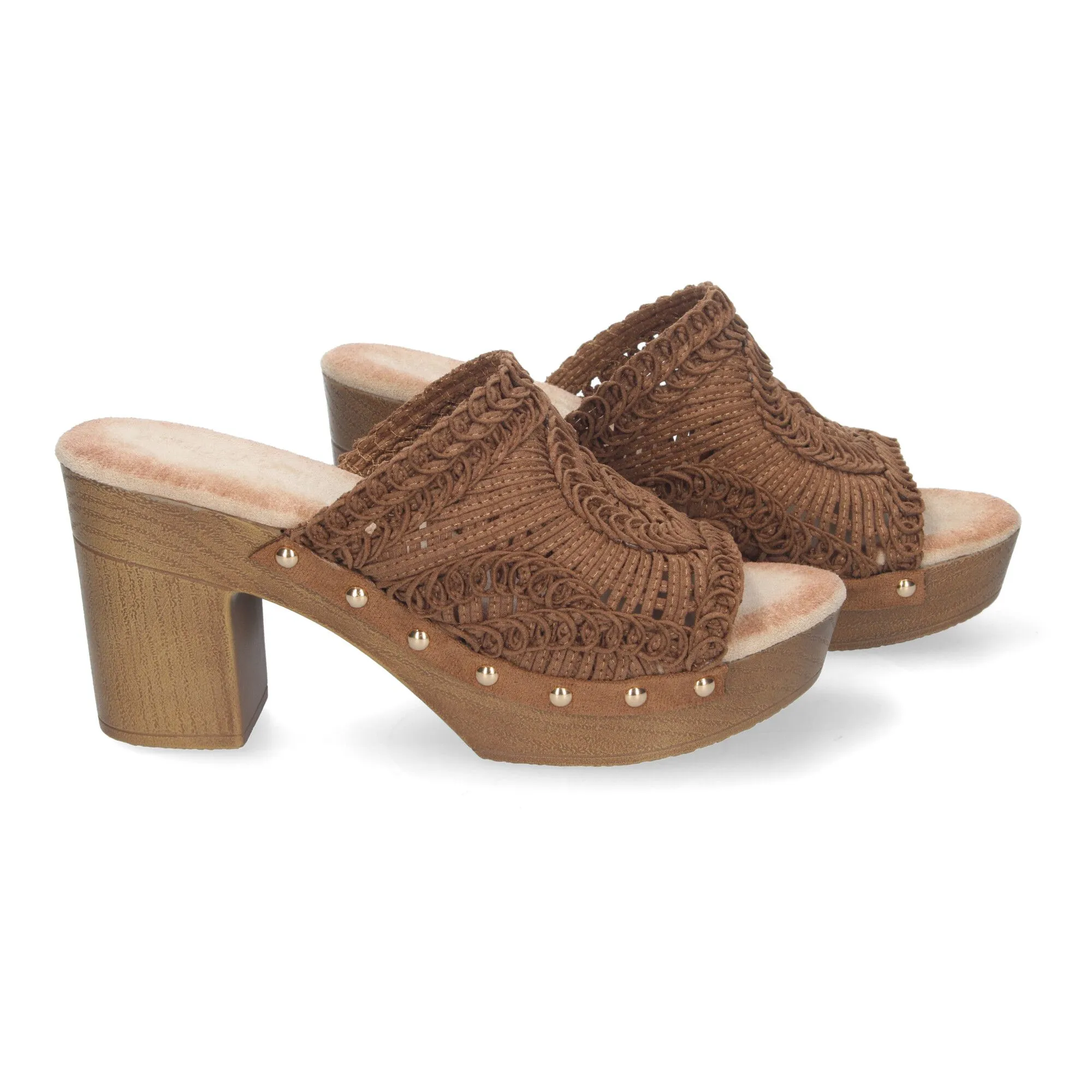 ZUECOS DE TACóN CóMODO PARA MUJER COLOR CAMEL DB3178